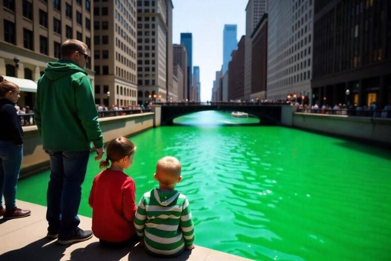 O Rio Chicago fica verde: Nos Estados Unidos, a cidade de Chicago tinge seu rio de verde todos os anos para celebrar a data de St. Patrick's Day.